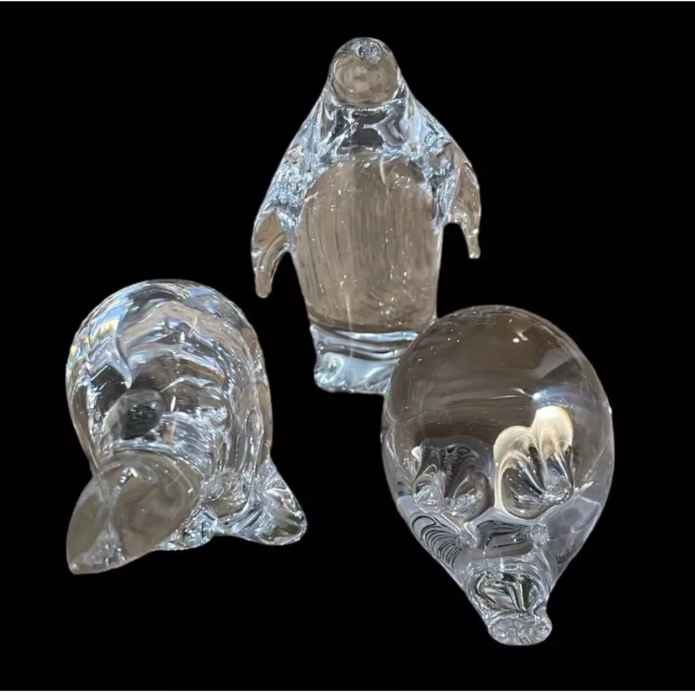 MURANO Handrafted Crystal Figures Bundle of 3 ~ Penguin, Pig & Polar Bear